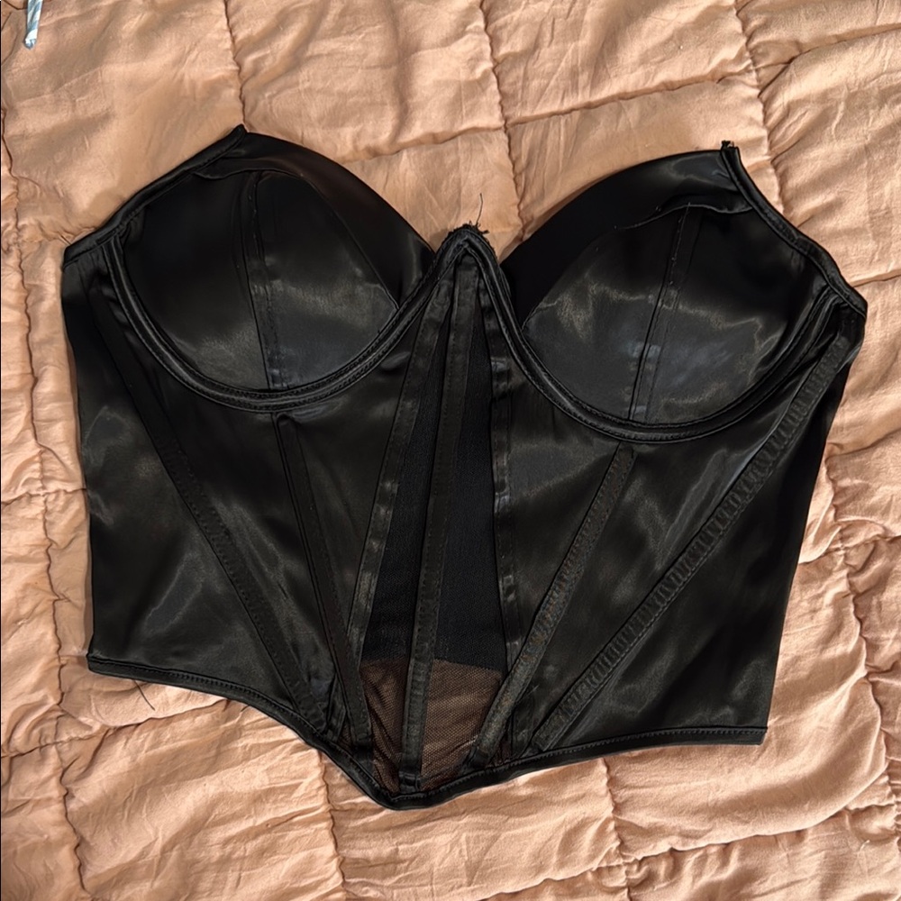 Black Satin Bustier Top